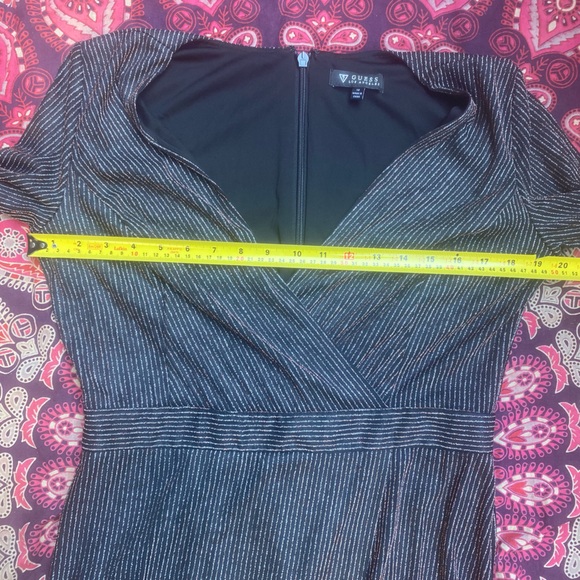 Guess Sparkle Wrap Dress Glittery Stretchy Lined LongSleeve V-Neck Mini LBD EUC - Picture 11 of 14